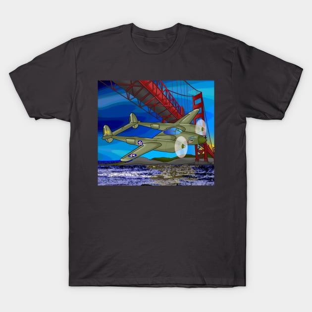 P-38 at Golden Gate T-Shirt by lytebound